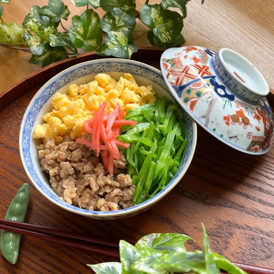 🌈何年か前の今日もコレを食べていたらしい　我が家の定番三色丼🌈|Hollyさん