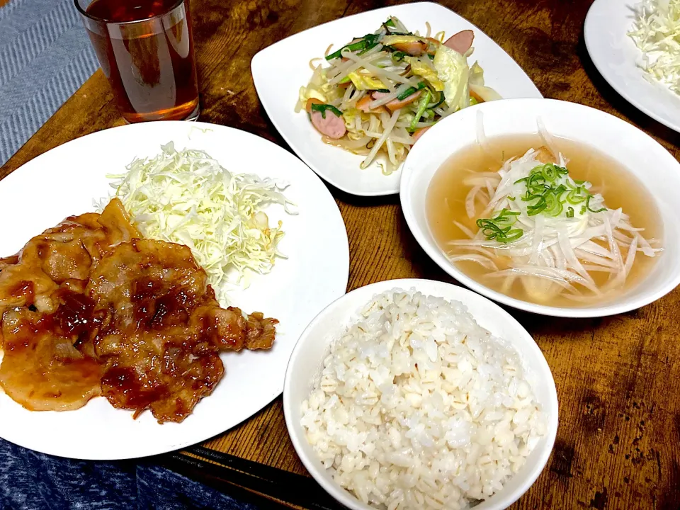 生姜焼きと厚揚げの餡掛けと塩昆布野菜炒め|しあぺんさん