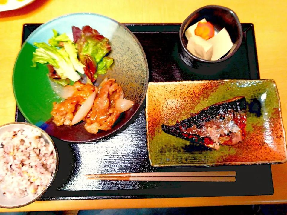 Snapdishの料理写真:生姜焼き🐷高野豆腐の煮物✿鯖の塩焼き🐟|nさん