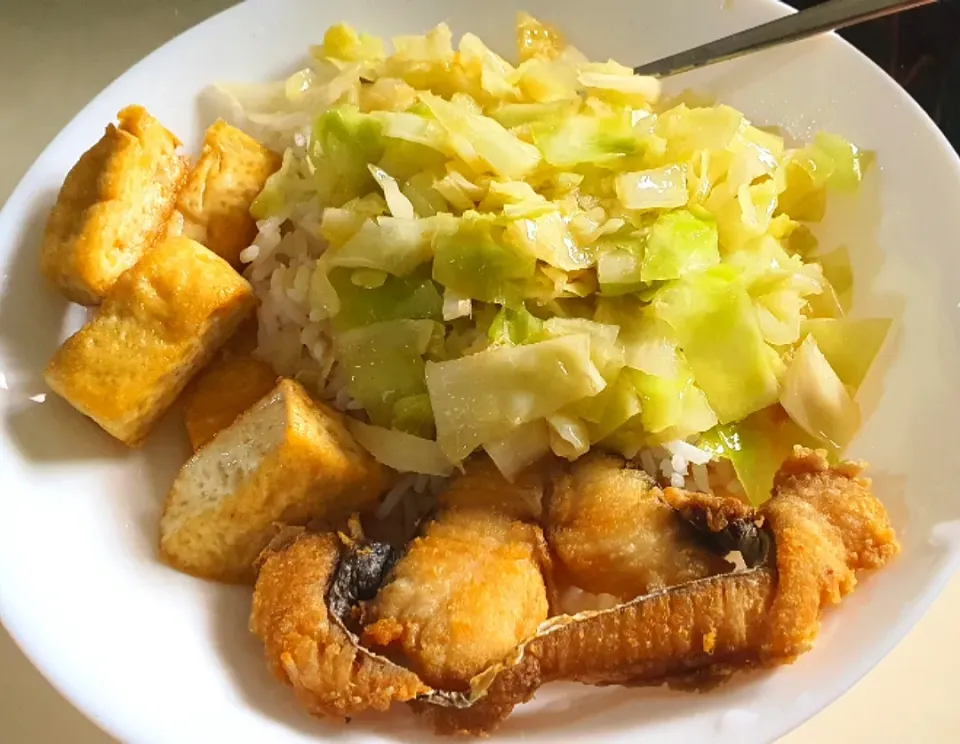 Fried Fish, Fried Tofu, stir fry cabbage|🌷lynnlicious🌷さん