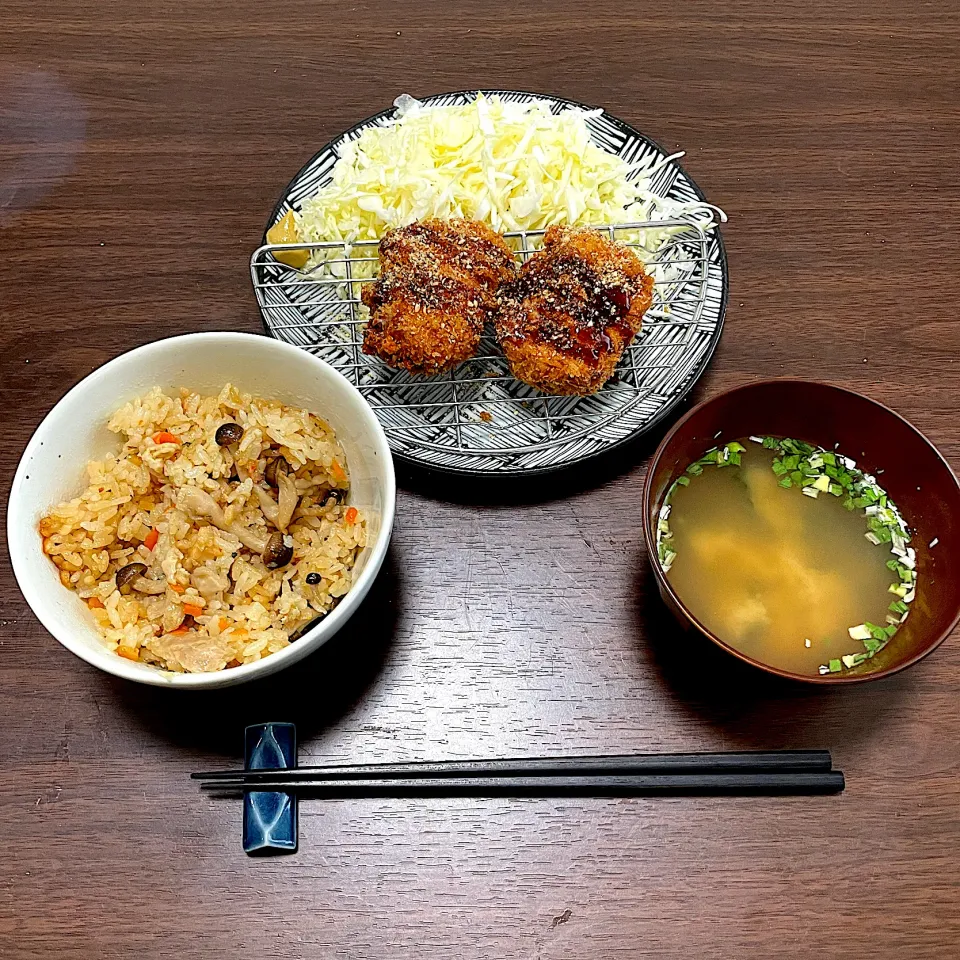 チーズササミカツ、炊き込みご飯ランチセット|dashi menjiroさん