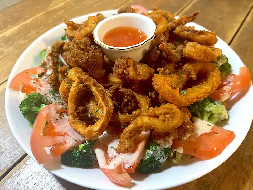 Spicy Squid Fry with veggie salad|Mariadeenahさん