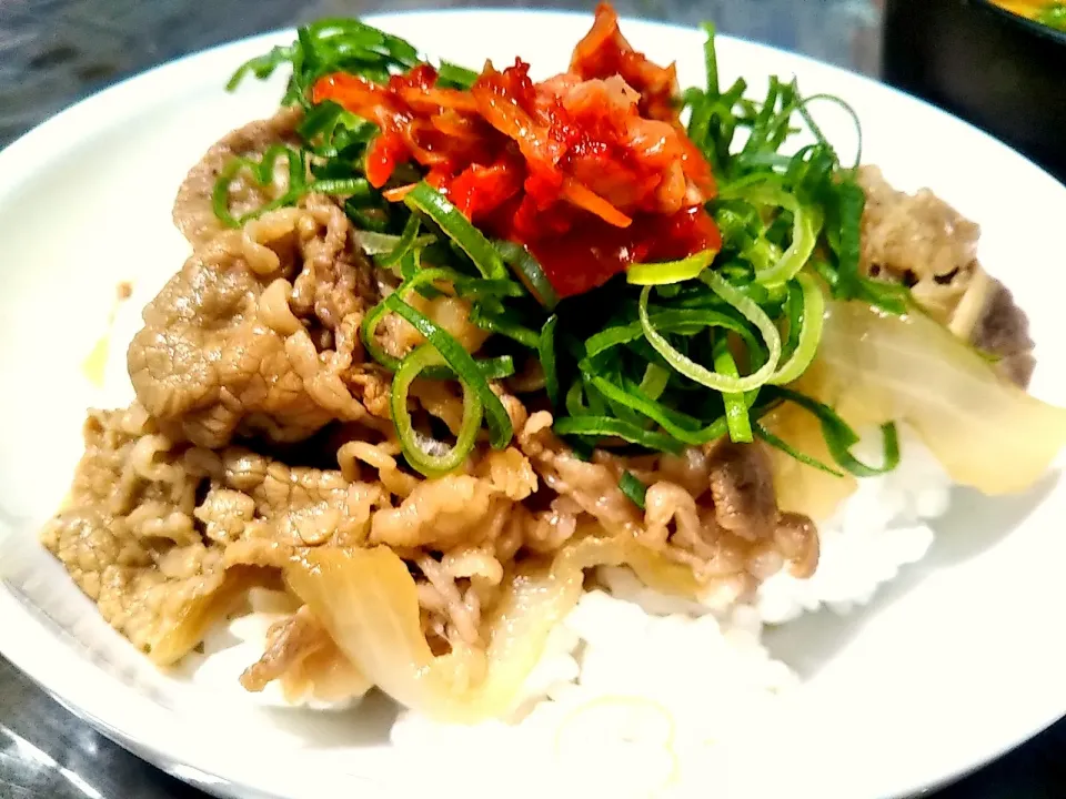 おうち吉野家で葱キムチ牛丼|はるなつ母さん