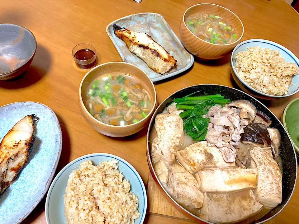 赤魚の西京焼き♡肉豆腐♡ナメコのお味噌汁|さくたえさん