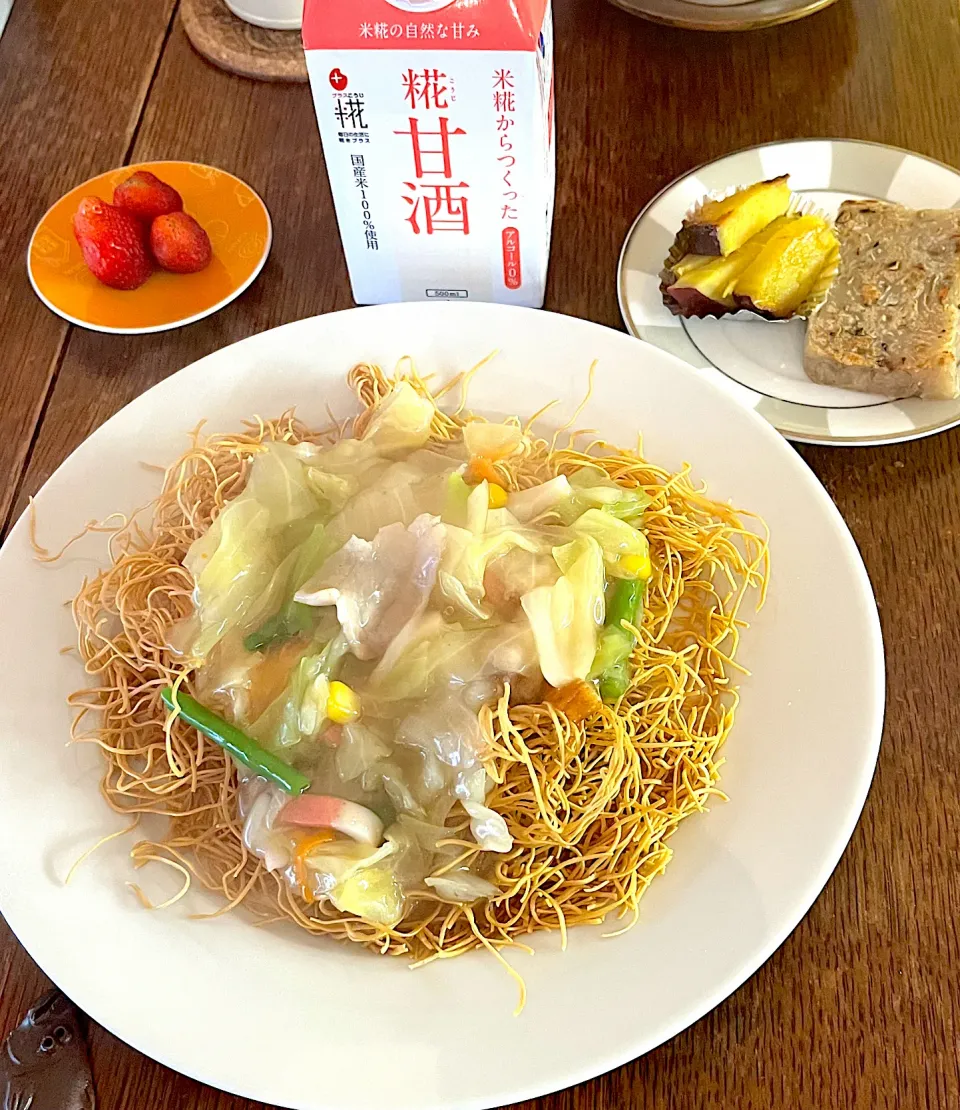 ランチ♯皿うどん♯さつまいもの糀甘酒煮♯大根餅|小松菜さん