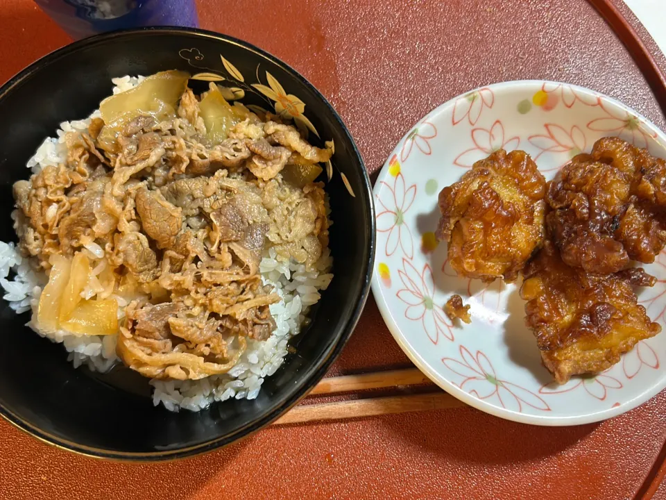 牛丼　唐揚げ|バジルママさん