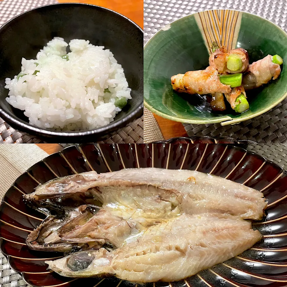 焼魚とアスパラベーコンの宴|なお🅿️さん