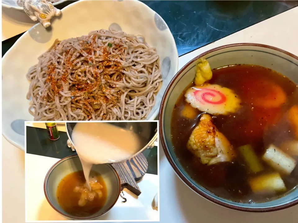 Snapdishの料理写真:暑かったですね〜
冷たいお蕎麦に温かい汁で。焼いた鳥とネギで。
#日本そば
#冷たいそば
#温かい汁
#そば湯は蕎麦粉で作る
#茹で汁は使わない
#ドロドロのそば湯|Takeshi  Nagakiさん