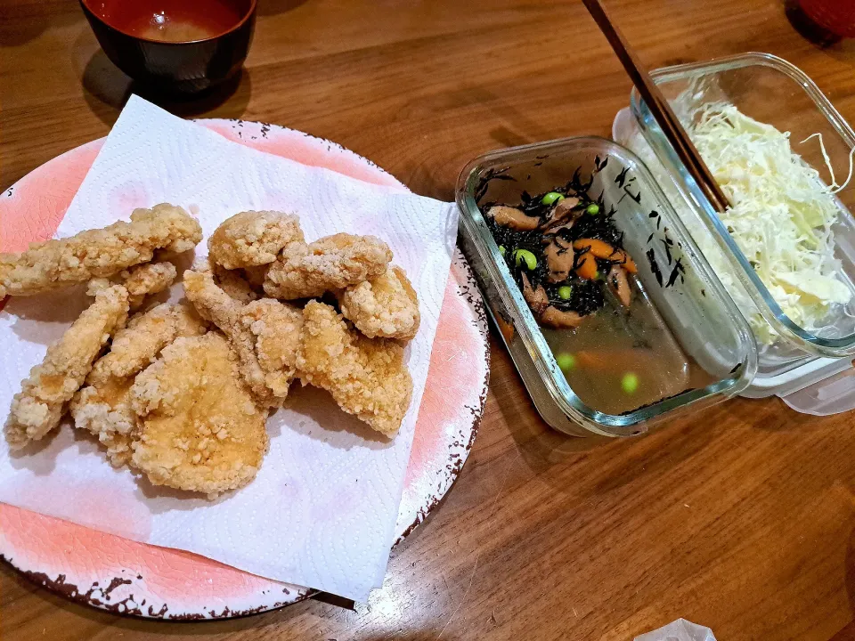 Snapdishの料理写真:鶏むね唐揚げ　残り物おかず|m aさん