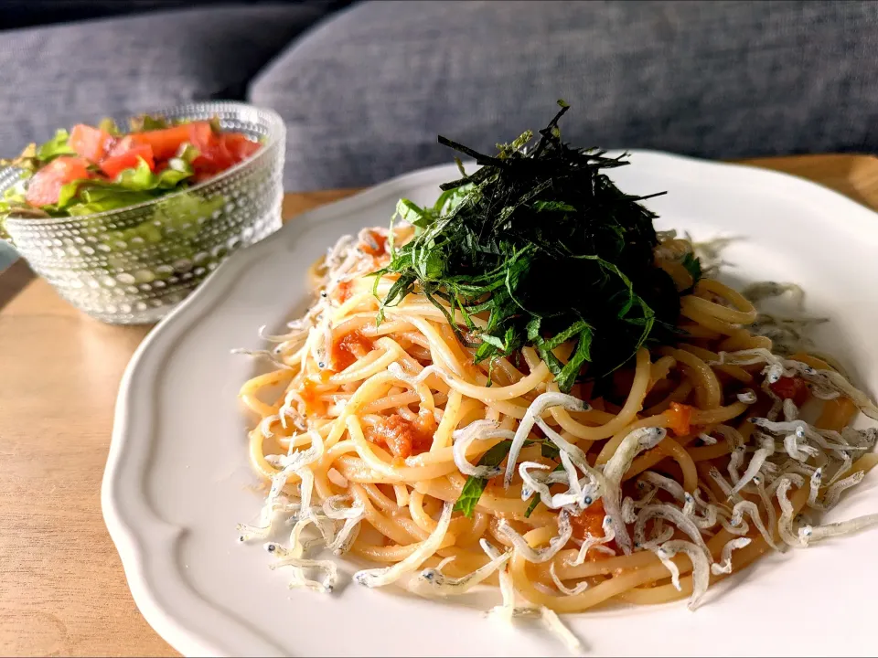 Snapdishの料理写真:明太しらすパスタ🍝|しあるさん