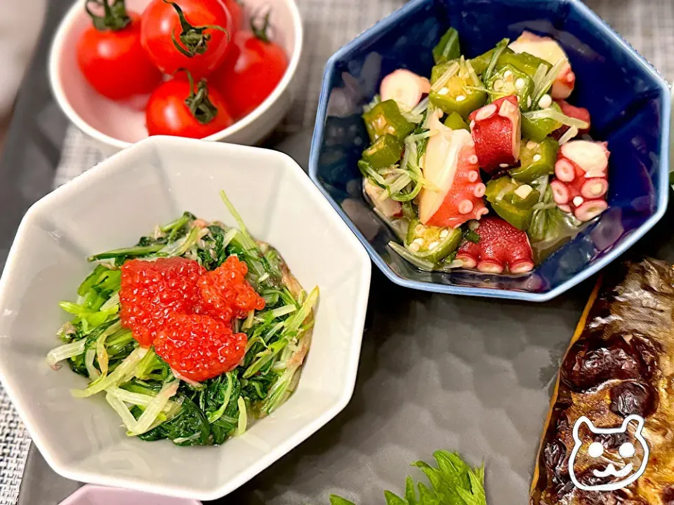 古尾谷りかこさんの料理 水菜と三つ葉のお浸し すじこのせ|こりちゃんさん