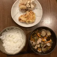 20240403　白ご飯、たらの味噌マヨチーズ焼き、とうふとこんにゃくと花ふのべんりで酢煮、すましじる|kyouno_bangohan_naaaaniさん