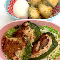 Snapdishの料理写真:ちょい焦げピーマン肉詰め弁当(//∇//)|❤︎えっちゃん❤︎さん