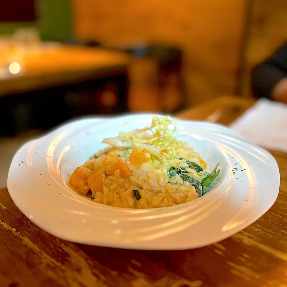 Toasted pumpkin and spinach in crabmeat butter cream risotto|skyblueさん