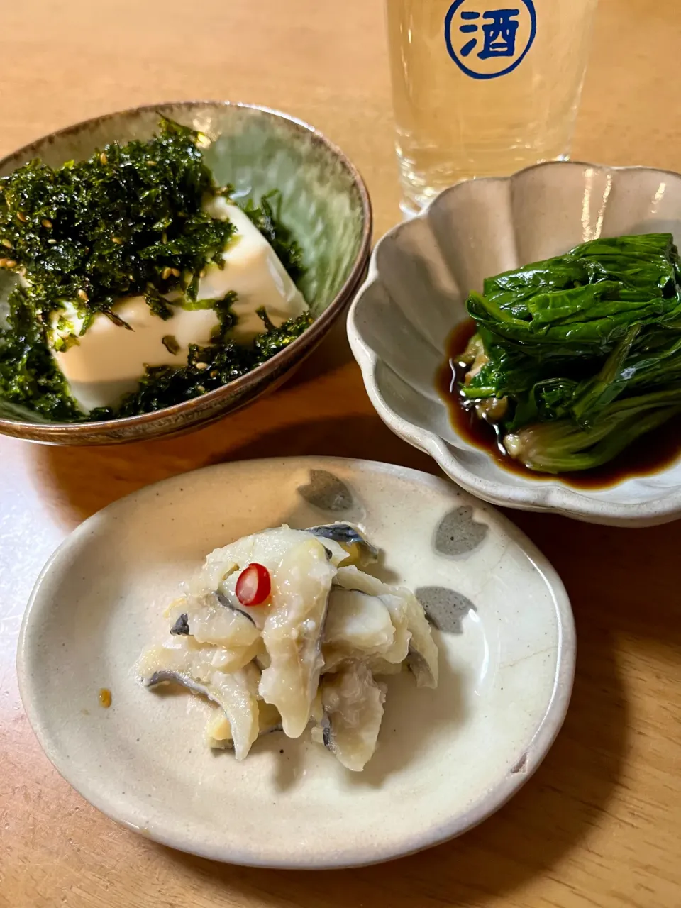 Snapdishの料理写真:鰊切り込み 海苔塩奴 ほうれん草ビミサン浸し|deekay71さん