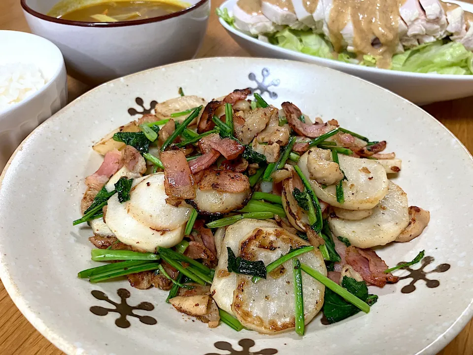 ＊蕪とベーコンのガーリック炒め＆蒸し鶏のごま味噌ダレ＆根菜のカレースープ＊|＊抹茶＊さん