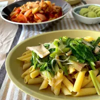 Snapdishの料理写真:3種の葉野菜とエリンギのパスタ|こまおさん