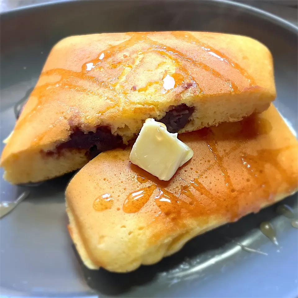 朝食にホットケーキミックスを使って、アンバターホットサンドを作りました🥞😋👍|ギムレットさん