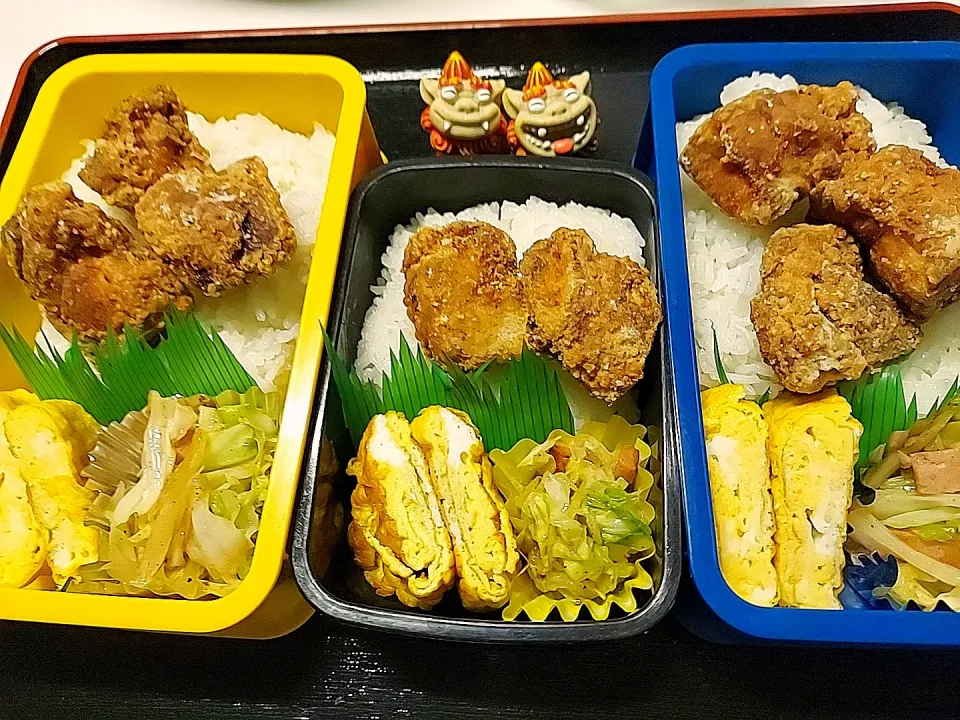 Snapdishの料理写真:夫弁当､娘弁当､息子弁当|みどりさん