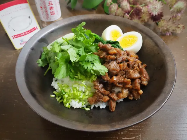 Snapdishの料理・レシピ写真:ルーローハン魯肉飯*妄想台湾ごはん｜フレッシュパクチーで味キメのお楽しみ♪