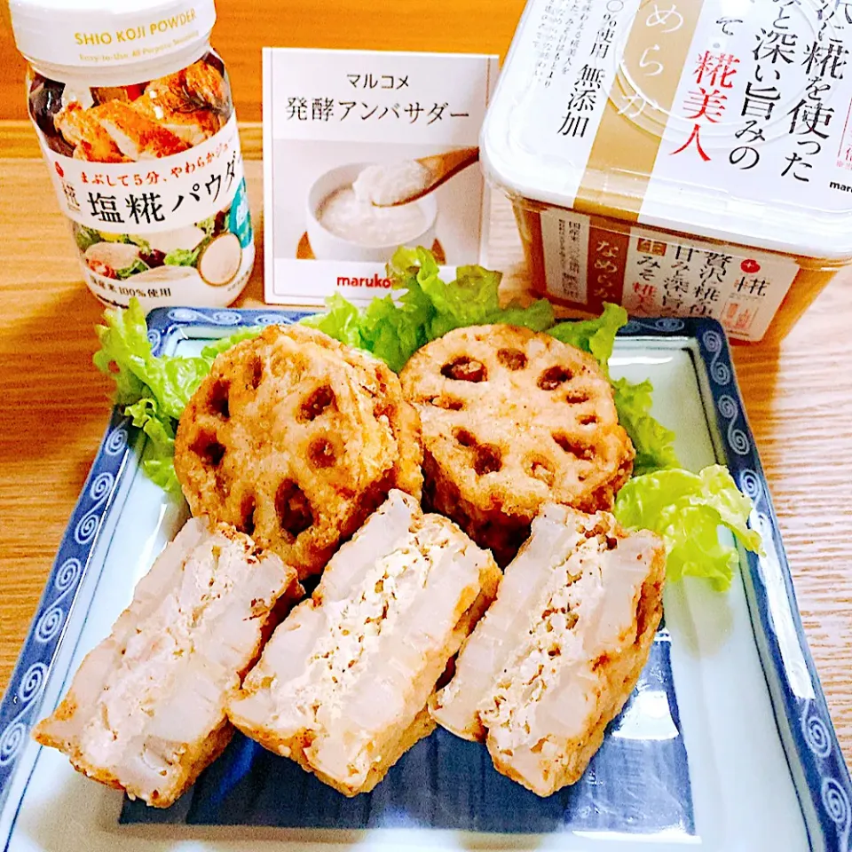 Snapdishの料理写真:れんこんのはさみ揚げ|ままみさん