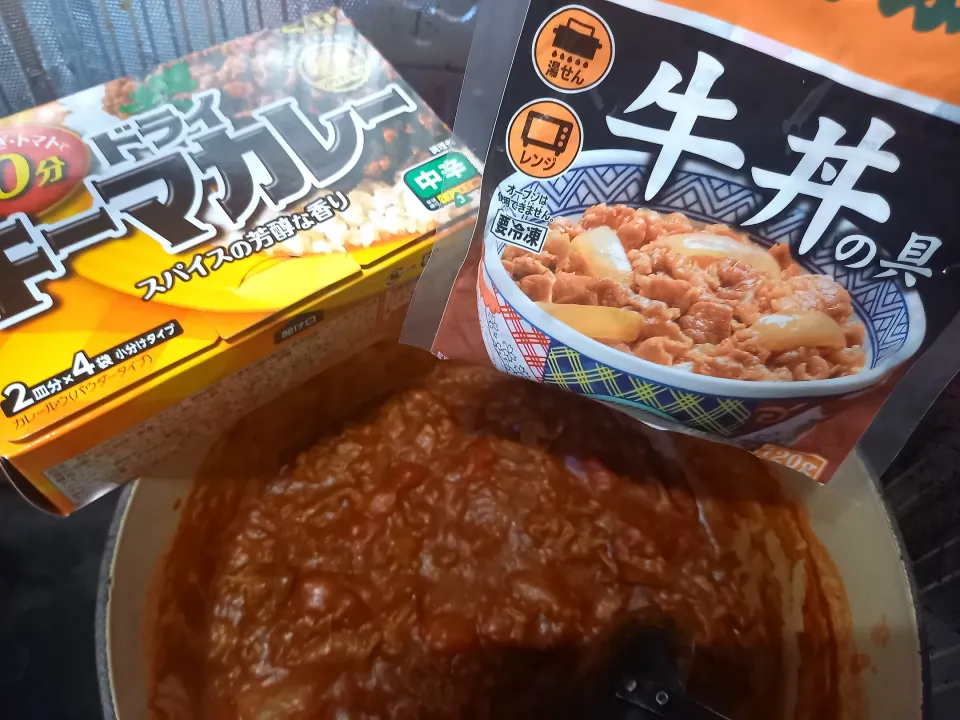 ドライキーマカレーの素と牛丼の具でカレー|ゆずさん