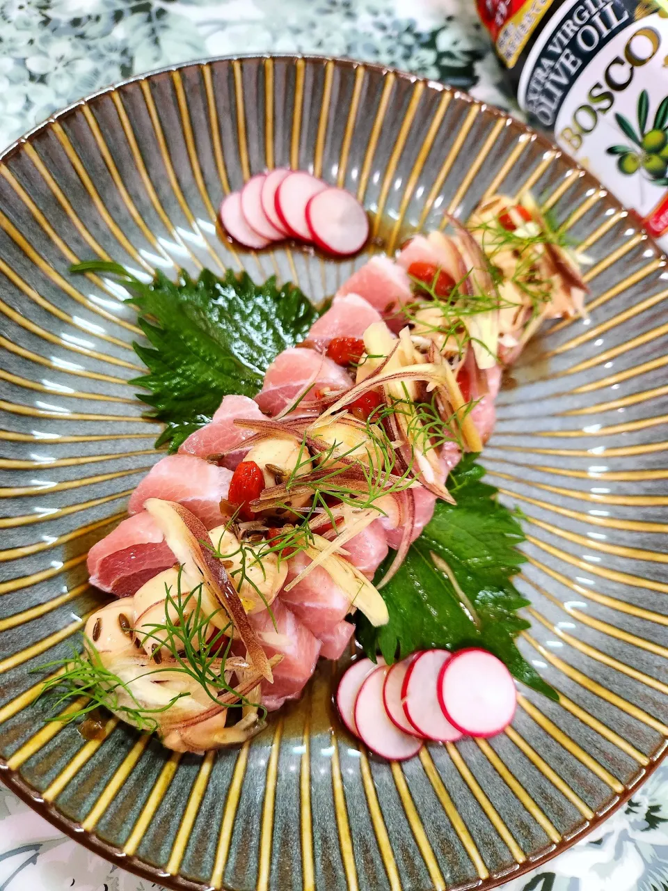 🔷バチマグロはらものクミン醤油カルパッチョ🔷|@きなこさん