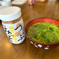 Snapdishの料理写真:つぶみそと三つ葉で超簡単お味噌汁|Ayaさん