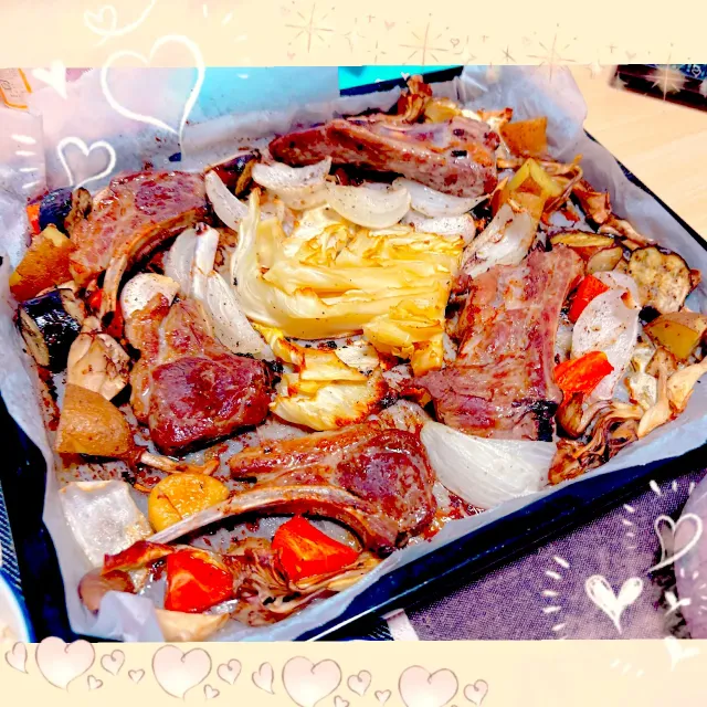 Snapdishの料理・レシピ写真:４／１３ ｓａｔ 晩ごはん🍴＊○°｜骨付き肉の美味しい食べ方に挑戦！！