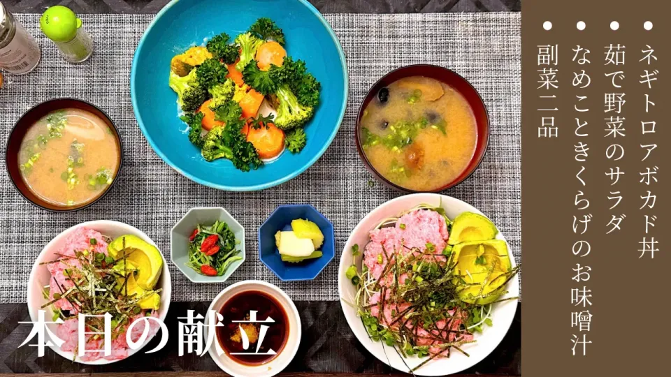 2024.4.15 ネギトロアボカド丼・茹で野菜サラダ・なめこときくらげのお味噌汁ほか|こりちゃんさん