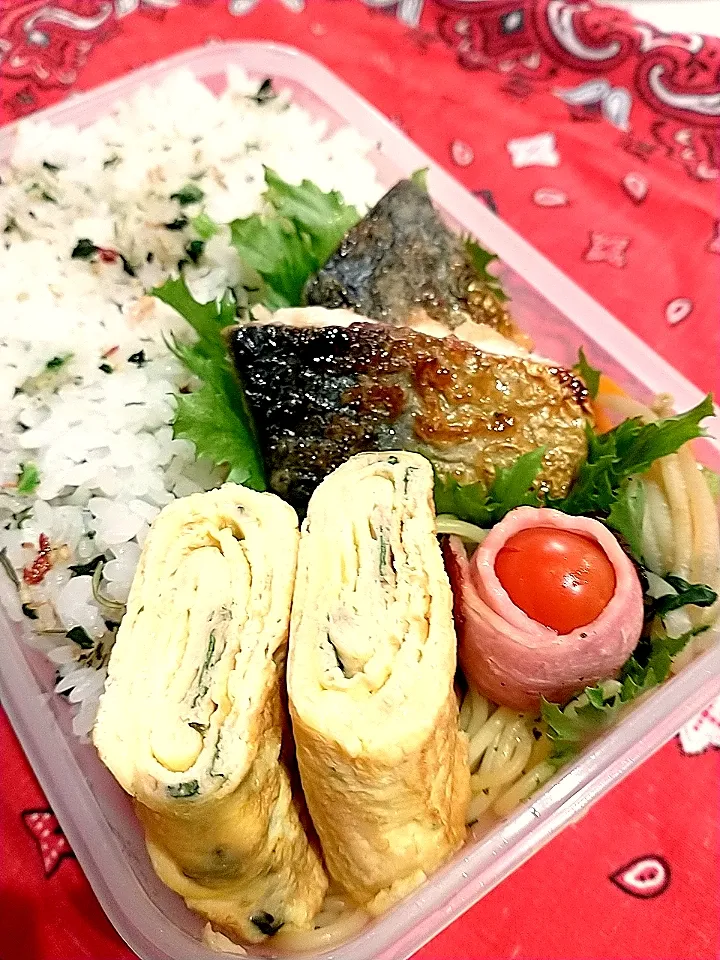 もやしチャンプルーサバ照り焼弁当（めんたいしそ入卵焼）|yayoi.Kさん