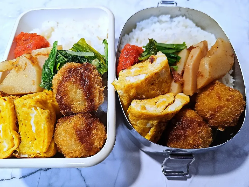 旦那弁当 息子弁当 うずらメンチ|ハル猫さん