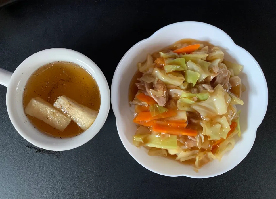 キャベツと豚肉のあんかけ丼|そらまめさん