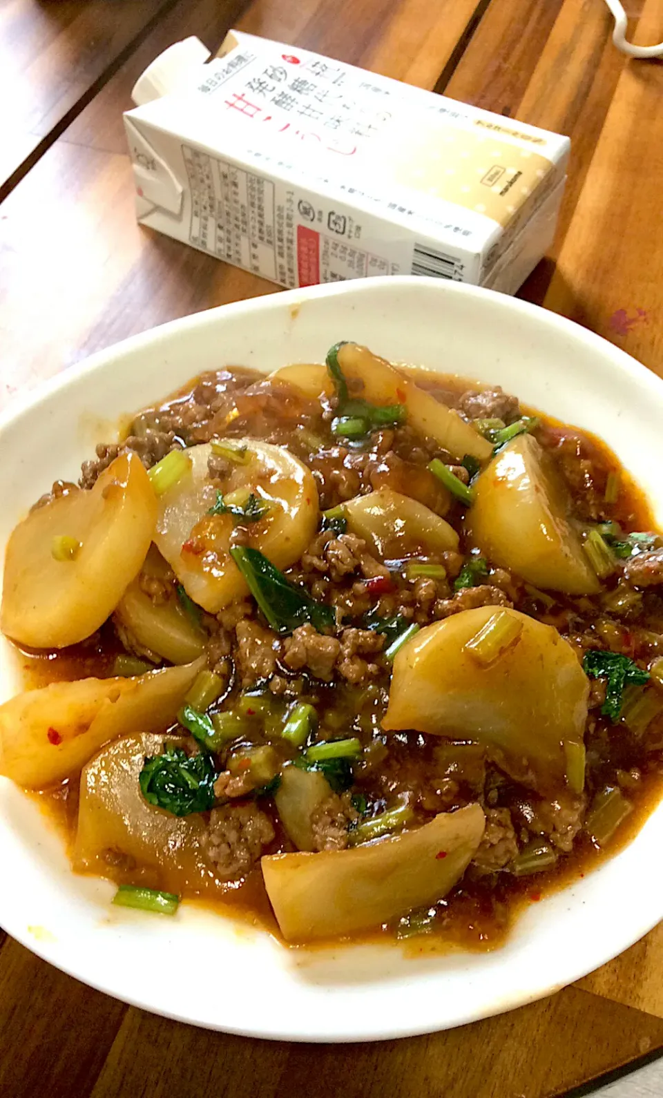 マルコメ【砂糖代わりの発酵甘味料甘こうじ】とオイスターソースの蕪と挽肉の中華炒め|ひよこさん