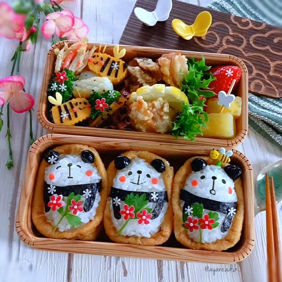 Snapdishの料理写真:🌼🐼パンダいなりの春弁当🐼🌼|ayano.adshさん