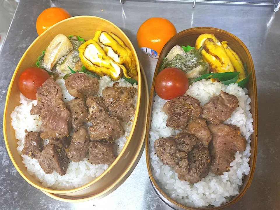 卵焼き焦げた！ステーキは上手く焼けました弁当|りえはるさん