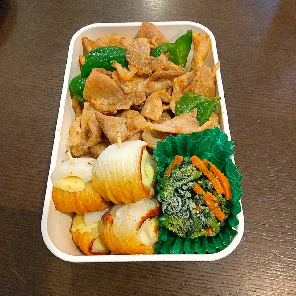 Snapdishの料理写真:豚肉とピーマンのつぶみそマヨ炒め弁当|Rieさん