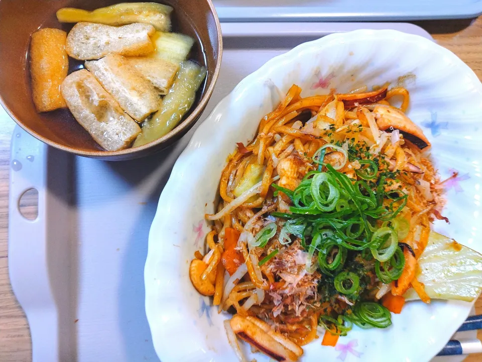 イカ焼きそば
焼き茄子のお吸い物|さゆさん