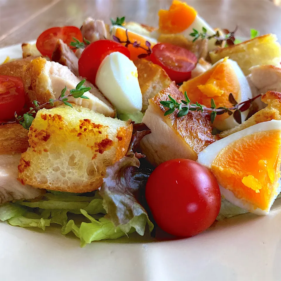 チキンソテー&ガーリックトーストでサラダ🥗ランチプレート🍴|みずほさん