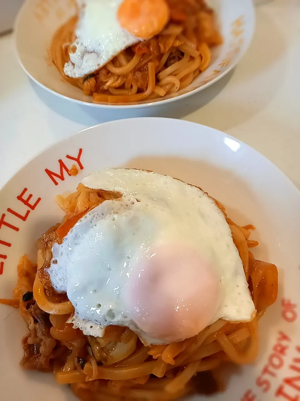 Snapdishの料理写真:吉野家の牛丼の具でキムチ焼きうどん|狛犬さん