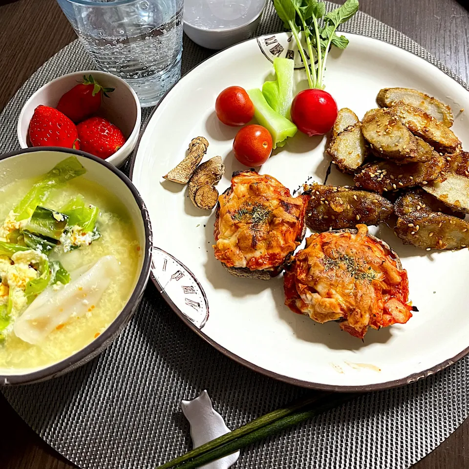 Snapdishの料理写真:4/21晩ご飯：椎茸のキムチーズ焼き|ななみんさん