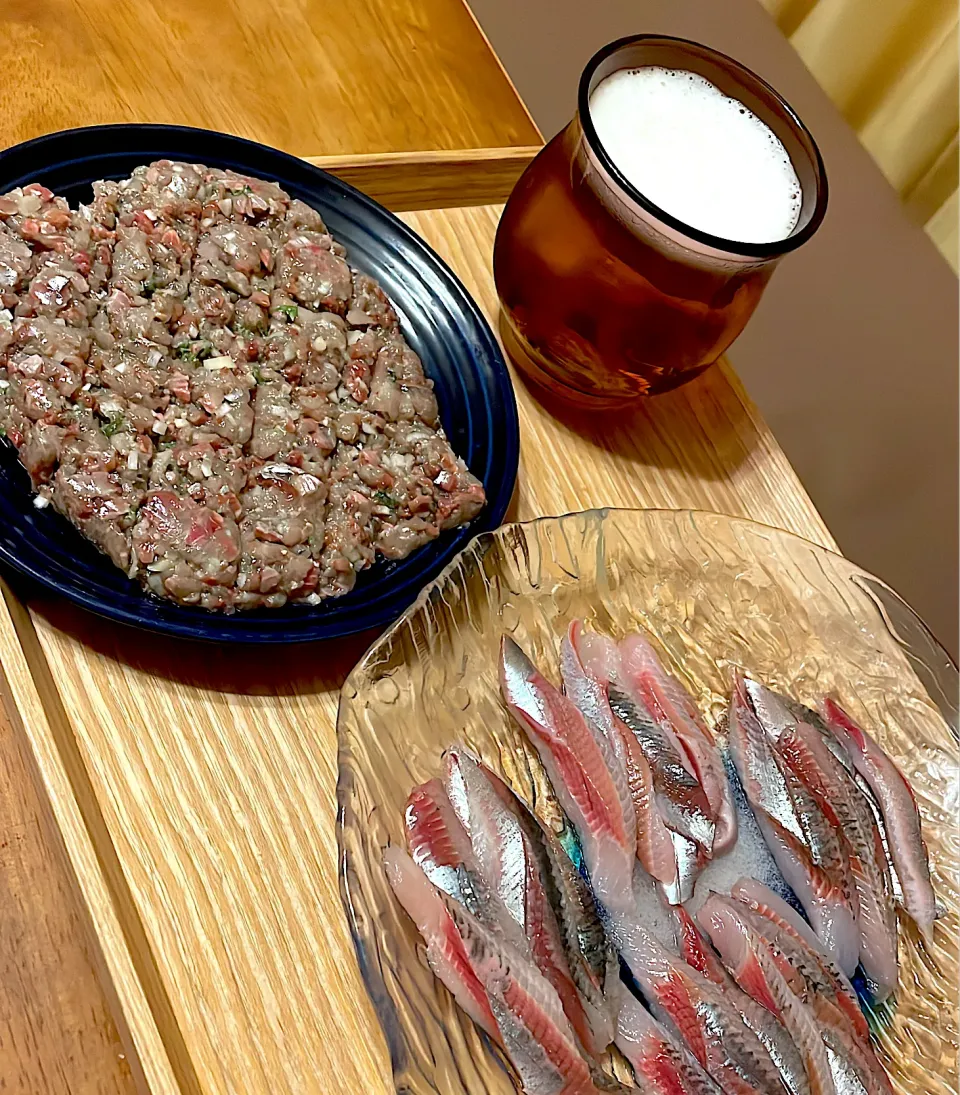 こどもが釣ってきた鰯で晩酌🍺|chii4さん