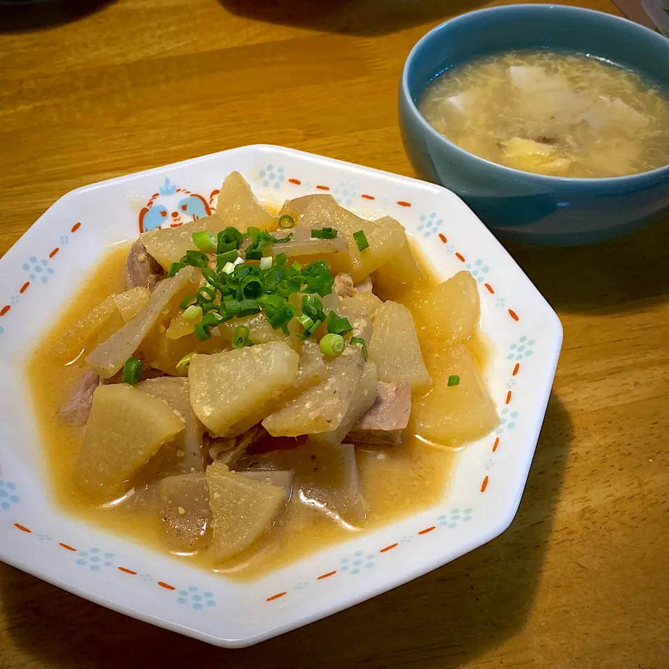 豚すね肉のどて煮風と、中華風かき卵スープ|もえさん