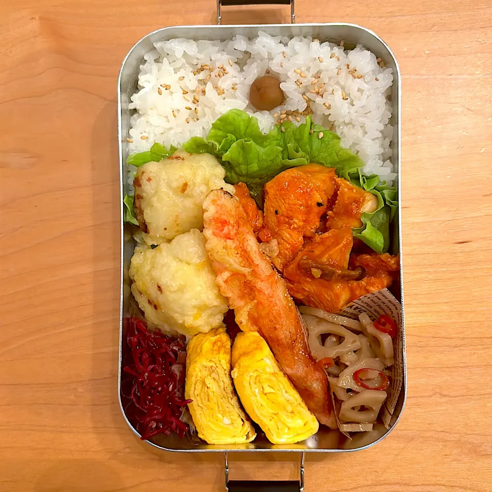 お弁当　#チキントマト煮 #天ぷら|Riieeさん