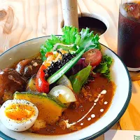 ハラシライスとミートボールの合いがけ