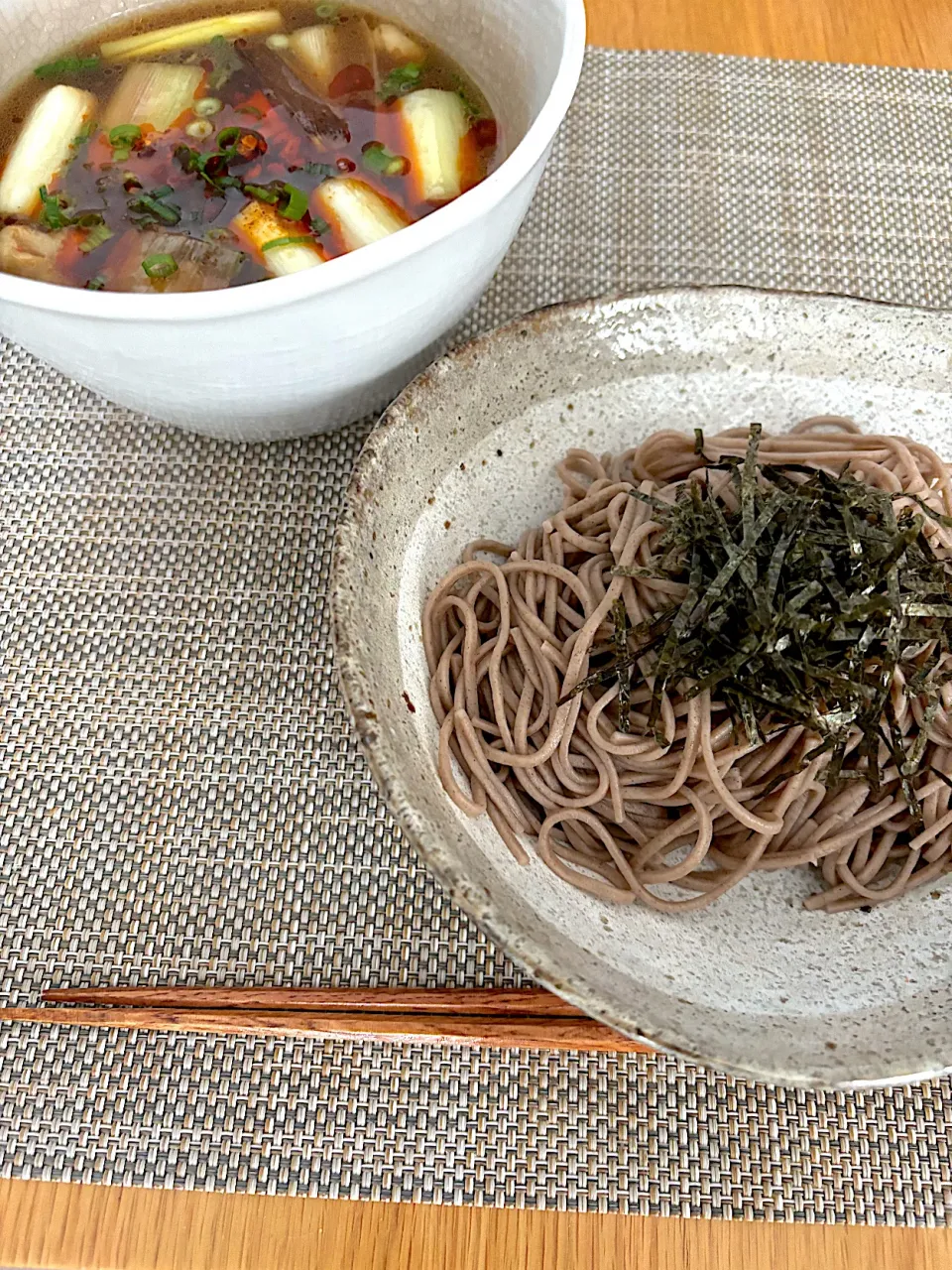 Snapdishの料理写真:今日のお昼ごはん~鶏ネギ辣油つけ蕎麦~|ゆかｕさん