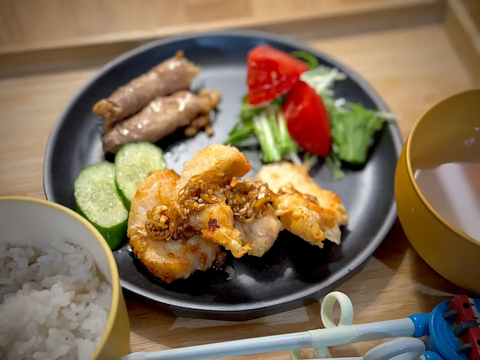 鶏むね肉でやわらか油淋鶏　むすこごはんよる|かぼちゃんさん