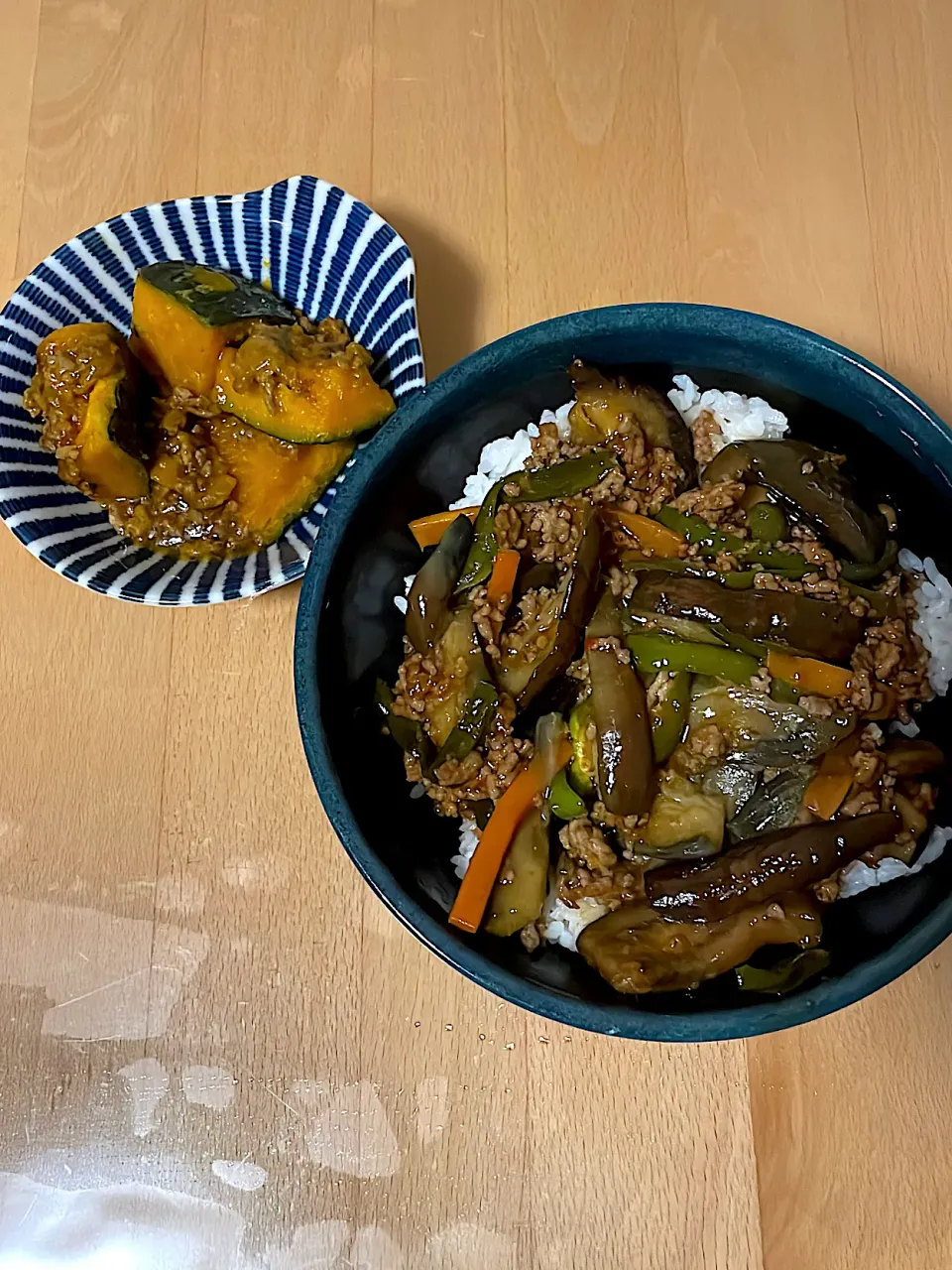 麻婆茄子丼　カボチャのそぼろあんかけ|そのみさん