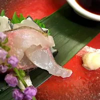 Snapdishの料理写真:活〆岩魚の皮目炙りのお造り　桜のチップで燻した燻製醤油で|藤木 聡さん