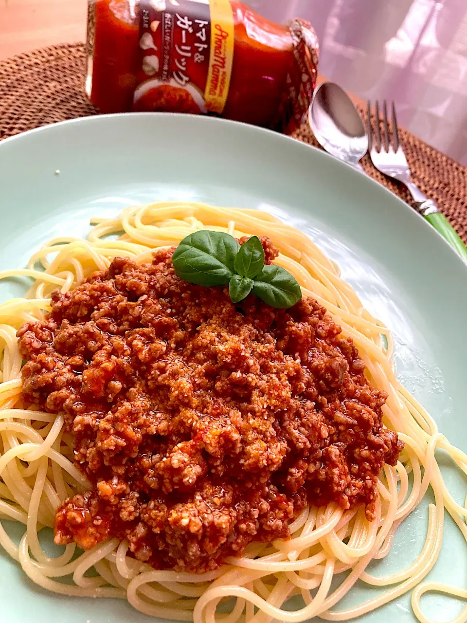 アンナマンマトマトガーリックソースを使ってミートソーススパゲティ😋🍝💕✨|アイさん